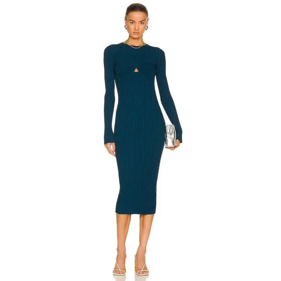 helmut lang blue dress Helmut Lang Womens Side Drape Asymmetric Party Dress Navy L main image 1
